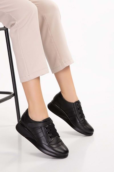 Gondol Genuine Leather Anatomical Sole Comfortable Rubber Laced Shoes elnr.5806 Black