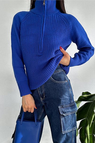 FEMELLE Pulover de damă Saks Blue, mărime standard, cu fermoar