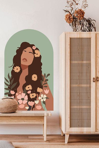 Grafikup Αυτοκόλλητο τοίχου Flower Woman Bohemian Oval