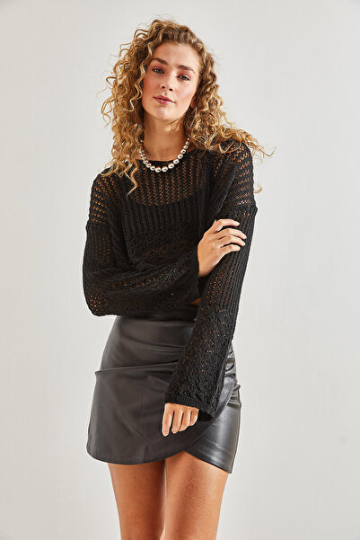 Bianco Lucci Γυναικεία πλεκτή μπλούζα διάτρητη