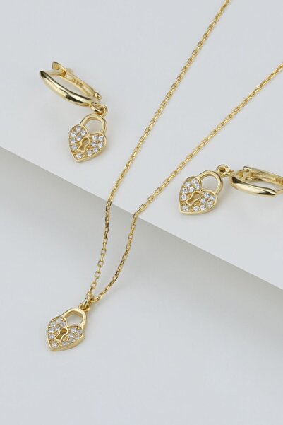 Şimal Silver 925 Ayar Gümüş Kalpli Küpe Kolye Seti