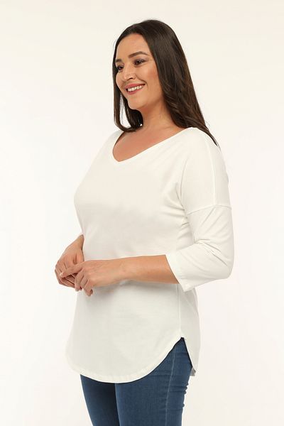 Curvy Trend Plus Size Wide V-Neck Half Sleeve Oval Slit Blouse