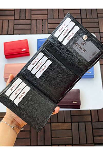 DERKON LOVELY MODEL GENUINE LEATHER MEDIUM WOMEN'S WALLET BLACK
