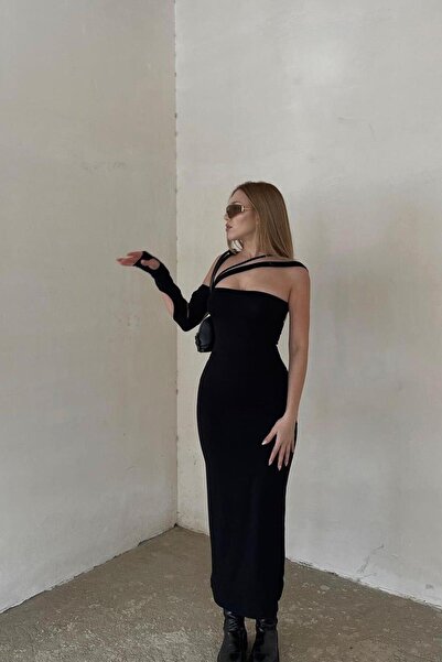 World Fashion Trends فستان ماكسي محبوك قابل للتمدد مع أشرطة تناسب الجسم