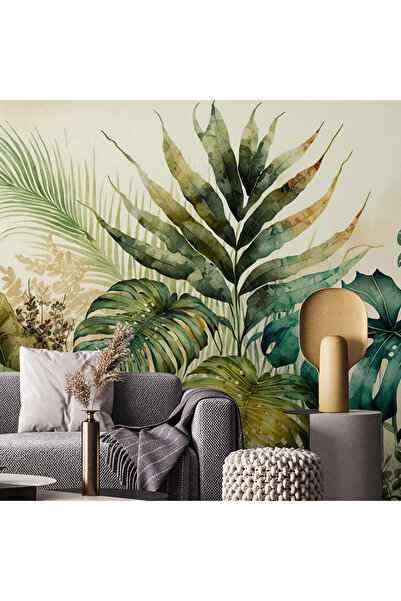 Plustablo Palmiye Yaprakları Oturma Odası Duvarı Kağıdı, Salon Duvar Kağıtlar...