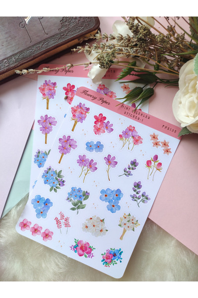 Flowery Paper Mini Çiçekler Sticker Sayfası- Defter ,Ajanda , Journal,Scrapbo...