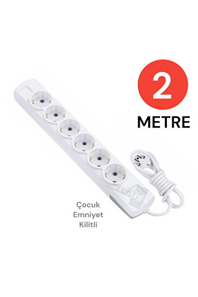 Tek-İş Grup Priz Topraklı 6 Lı 2 Metre Çocuk Korumalı Çoklu Priz Seyyar Ara K...
