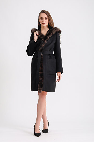 Leather Club Siyah Sable Aksesuarlı Kaşmir Kaban