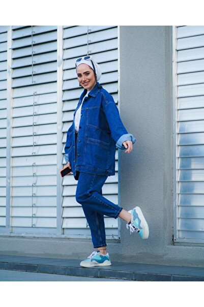 Genel Markalar Kadın Mavi Oversize Vintage Kot Ceket