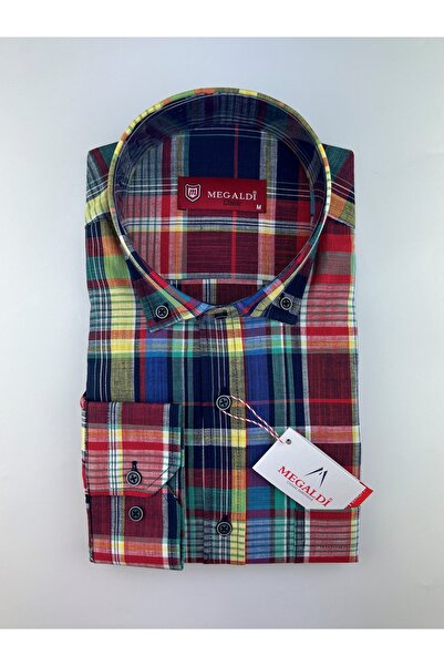 MEGALDİ Erkek Klasik Kesim Bordo Uzun Kollu Gömlek