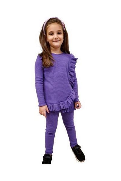 Pink Hippo Kids Girl's Ruffle Detailed Ribbed Bottom and Top Set