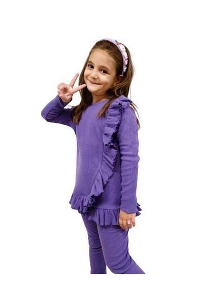 Pink Hippo Kids Girl's Ruffle Detailed Ribbed Bottom and Top Set