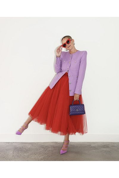INDRESS STUDIO Fustă roșie din tul de lungime midi de damă