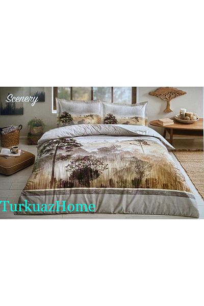 Özdilek Ranforce Scenery Double Duvet Cover Set Gray Elastic Fitted Bed Sheet
