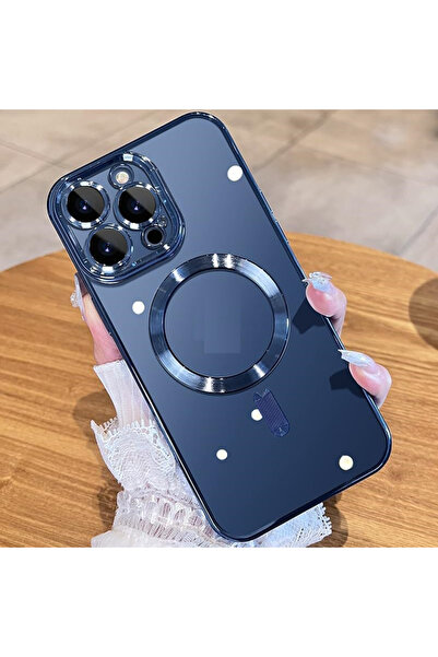 UnDePlus Apple iPhone 15 Pro Kılıf Magsafe Kamera Lensli Korumalı Şeffaf Silikon Kapak