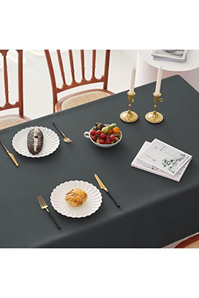 Zeren Home Liquid Proof Dartless Linen Tablecloth Anthracite 25 Pieces