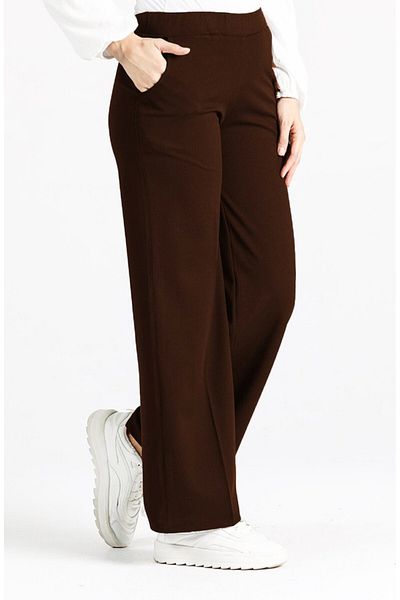 Aşkı Endam Miyase En Length Lycra Wide Leg Trousers - Dark Brown