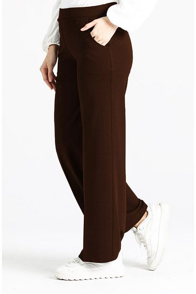 Aşkı Endam Miyase En Length Lycra Wide Leg Trousers - Dark Brown