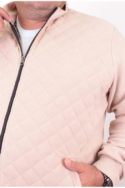 MocGrande Plus Size Zippered Cardigan Diamond 23281 BEIGE