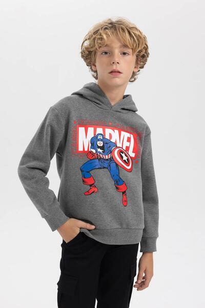 DeFacto Boy's Marvel Logo Thick Hooded Sweatshirt - W0241A623Wn