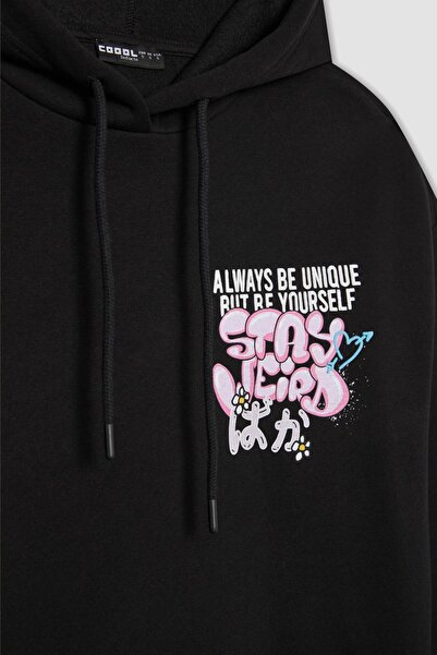 DeFacto Голям суичър с щампа на гърба и качулка - B6948Ax23Wn