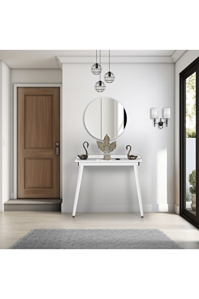 FLORADESİGN Round Beyaz Dresuar / Aynalı Dresuar / Ayaklı Dresuar / Beyaz Dresuar /antre Dresuar