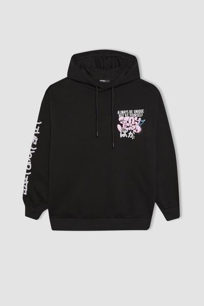 DeFacto Голям суичър с щампа на гърба и качулка - B6948Ax23Wn