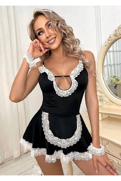 NİMSE LOVE Μαύρο φόρεμα καμαριέρας Φανταστική στολή καμαριέρας