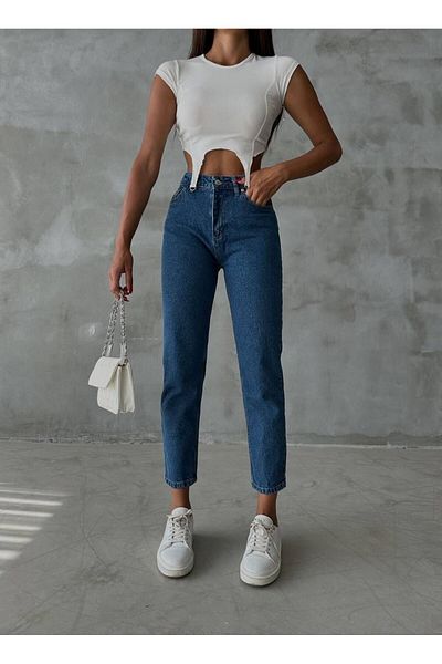 LAMİRAMOOD Pantaloni de damă cu talie înaltă Blue Mom Jean