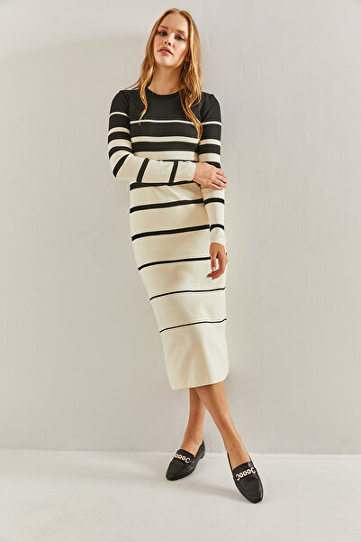 Bianco Lucci Γυναικείο ριγέ μακρύ πλεκτό φόρεμα