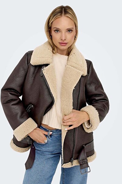 ONLY Women's Onlnewlis Faux Leather Coat 15300262 Brown