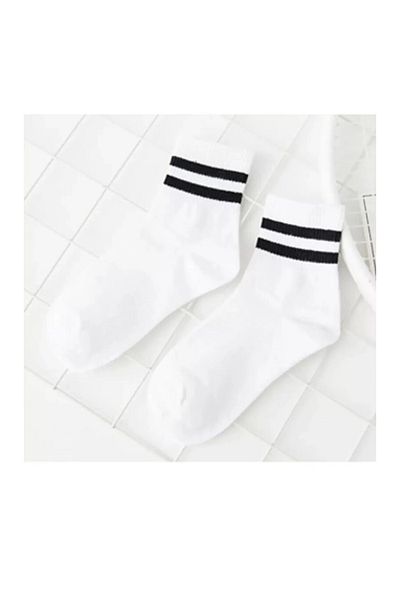 REYNBOO SOCKS 4 ζευγάρια Unisex λευκές κάλτσες πλένονται κολεγιακές κάλτσες με μαύρες ρίγες