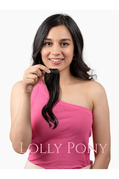 LOLLY PONY شعر بشري بمشبك أصفر ذهبي مقاس 40 سم