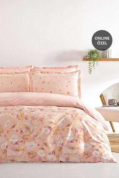 Puffy Florian Double Ranforce Duvet Cover Set - Blush