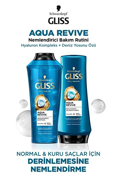 Gliss Aqua Revive Nemlendirici Hyaluron ve Deniz Yosunu Özü Şampuan Saç Kremi Seti