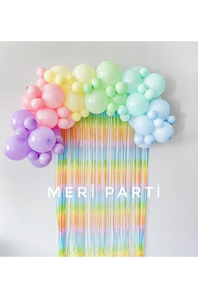 MERİ PARTİ Rainbow Concept Balloon Rainbow Curtain Backdrop 50 Pieces Rainbow Color Balloon Birthday Set