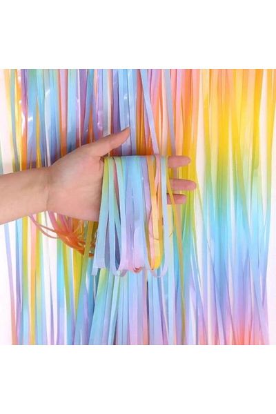 MERİ PARTİ Rainbow Concept Balloon Rainbow Curtain Backdrop 50 Pieces Rainbow Color Balloon Birthday Set