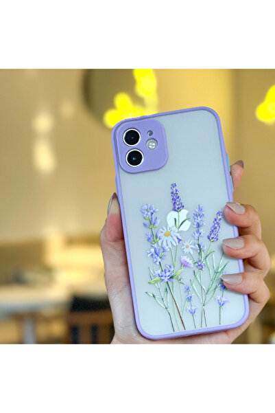 mooodcase Iphone 11 Uyumlu Lila Kamera Lens Korumalı Lavender Desenli Lüx Telefon Kılıfı