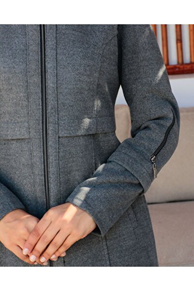 KMKkombin KMKKOMBİN WOMEN'S SLEEVE DETAIL BELOW KNEE ÖZ ALTAY CASH COAT