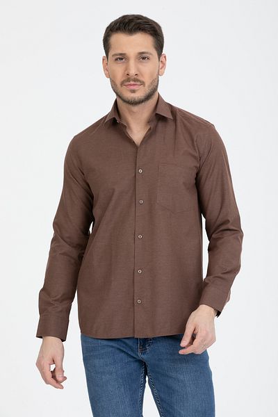 Varetta Ανδρικό καφέ Classic Cut Pocket ίσιο μακρυμάνικο πουκάμισο