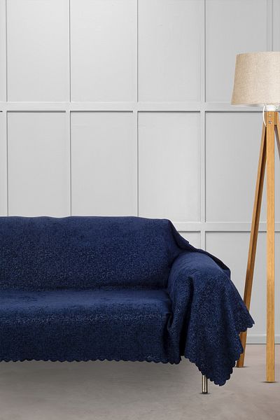 VELERDE HOME Husa de scaun anti-alunecare din chenille jacquard Salı Standard 175 cm x lungime 300 cm Acoperire pe brațe Albastru închis