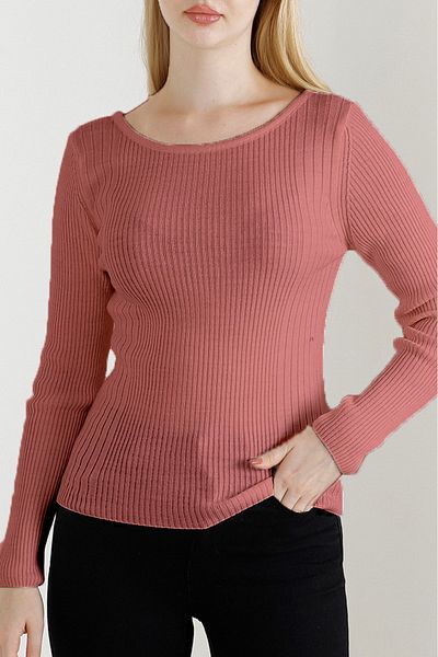 VEGENZE Γυναικείο Πλεκτό πουλόβερ Dusty Rose Boat Neck
