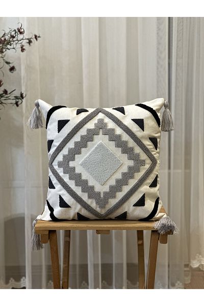 BUGİ HOME COLLECTİON SINGLE PUNCH EMBROIDERED GEOMETRIC PONCH EMBROIDERED KIRLENT CASE
