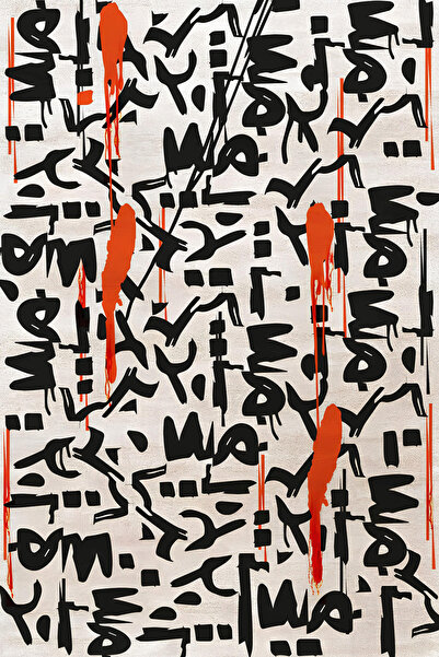 Rugs Modern Halı Black Lettering Themed Paint Splash Patterned Modern Decorat...