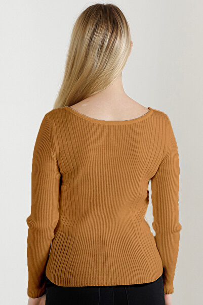 VEGENZE Γυναικείο πλεκτό πουλόβερ Camel Boat Neck