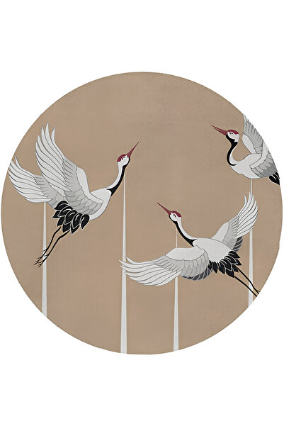 Rugs Modern Halı Bej Temalı Leylek Desenli Modern Dokuma Taban Yuvarlak Dekor...