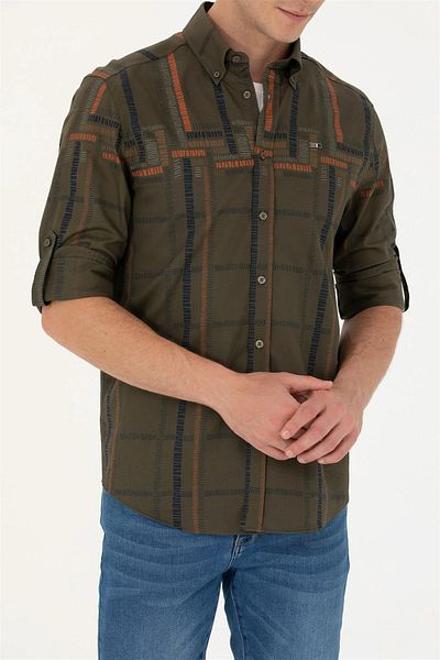 U.S. Polo Assn. US Polo Assn Ανδρικό μακρυμάνικο πουκάμισο χακί G081SZ004.0001687689VR027