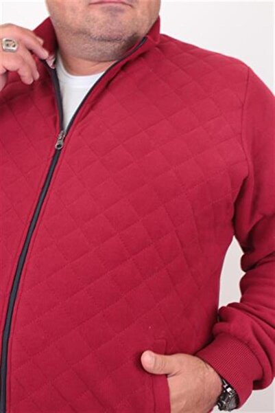 Starbattal Large Size Zippered Cardigan Diamond 23281 Claret Red