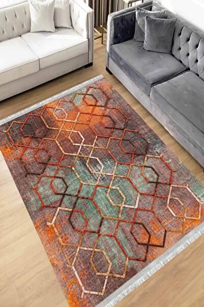 Qatalina Dijital Baskı Yıkanabilir Kaymaz Taban Salon Halısı Mutfak Halısı Ko...