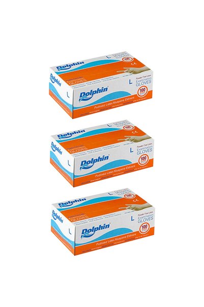 Dolphin Pudrasız Latex Eldiven (L) 100lü Paket 3 Adet